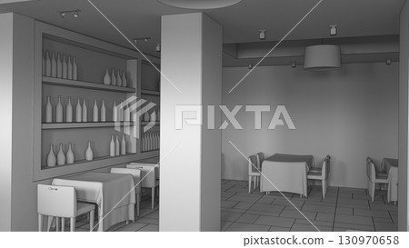 restaurant, interior visualization, 3D illustration restaurant, interior visualization, 3D illustration 130970658