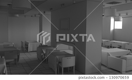 restaurant, interior visualization, 3D illustration 130970659