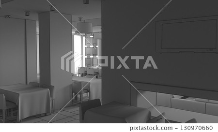 restaurant, interior visualization, 3D illustration 130970660