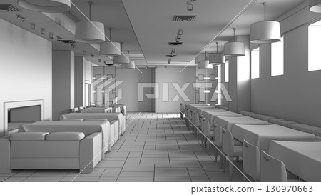 restaurant, interior visualization, 3D illustration 130970663