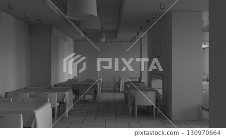 restaurant, interior visualization, 3D illustration restaurant, interior visualization, 3D illustration 130970664