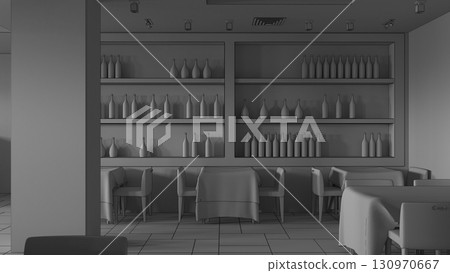 restaurant, interior visualization, 3D illustration restaurant, interior visualization, 3D illustration 130970667
