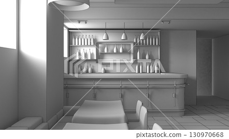 restaurant, interior visualization, 3D illustration restaurant, interior visualization, 3D illustration 130970668