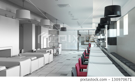 restaurant, interior visualization, 3D illustration restaurant, interior visualization, 3D illustration 130970671
