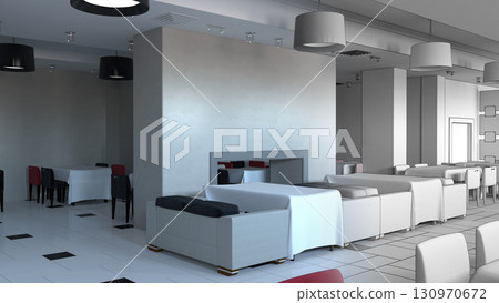 restaurant, interior visualization, 3D illustration 130970672