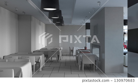 restaurant, interior visualization, 3D illustration restaurant, interior visualization, 3D illustration 130970683