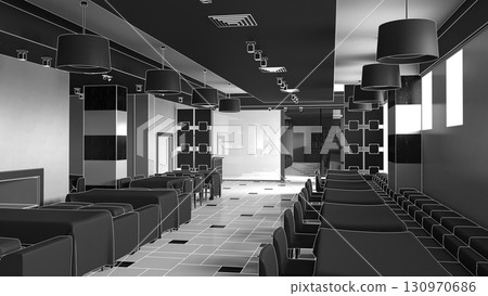 restaurant, interior visualization, 3D illustration 130970686