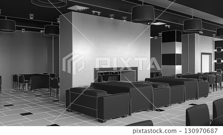 restaurant, interior visualization, 3D illustration 130970687