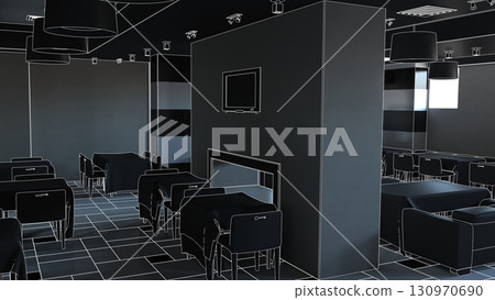 restaurant, interior visualization, 3D illustration 130970690