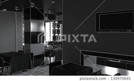 restaurant, interior visualization, 3D illustration 130970691