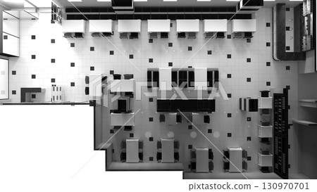 restaurant, interior visualization, 3D illustration restaurant, interior visualization, 3D illustration 130970701