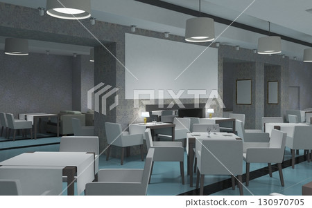 restaurant, interior visualization, 3D illustration 130970705