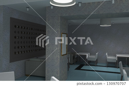 restaurant, interior visualization, 3D illustration 130970707