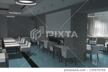 restaurant, interior visualization, 3D illustration 130970708