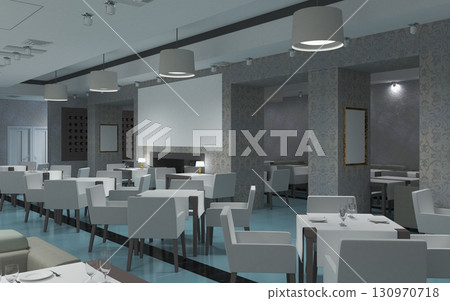 restaurant, interior visualization, 3D illustration restaurant, interior visualization, 3D illustration 130970718