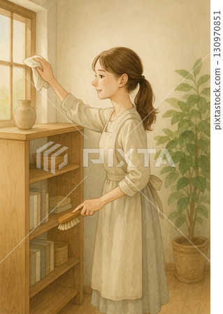 女人擦拭窗戶玻璃 生成式人工智慧 130970851