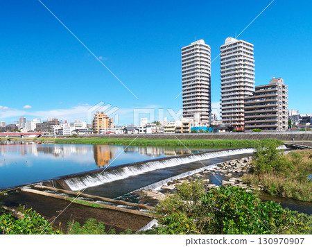 Sendai City Streetscape (Lower Hirose River Basin, Koriyama Weir) [Sendai City, Miyagi Prefecture] 130970907