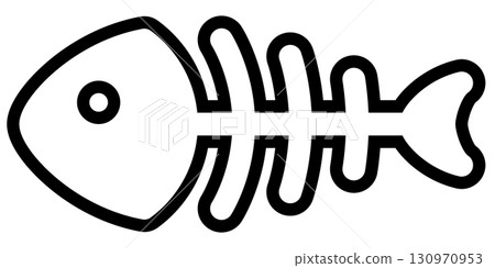 fish skeleton silhouette shape, black and white cartoon illustration isolated on white 130970953