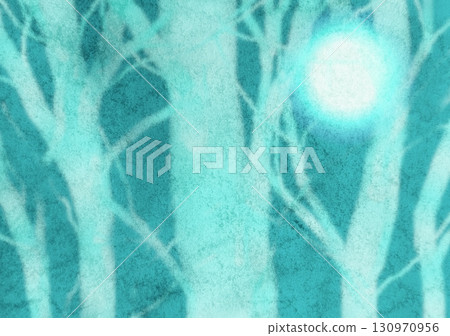Watercolor image of a dark moonlit forest 130970956