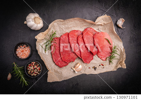 Raw sliced beef or lamb tenderloin meat 130971101