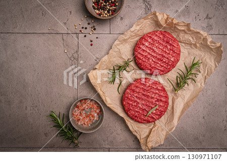 Raw steak burgers 130971107