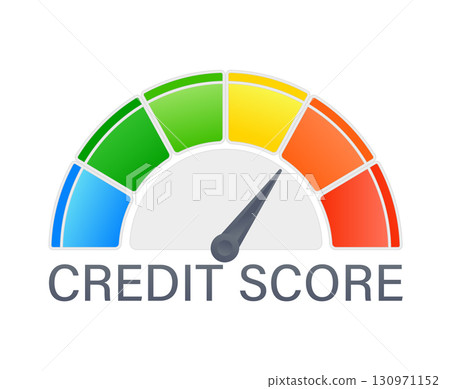 Credit score meter measuring credit rating report 130971152
