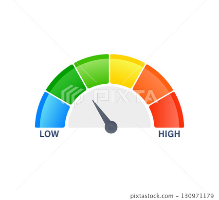 Speedometer pointing low value in colorful performance measurement scale Speedometer pointing low value in colorful performance measurement scale 130971179