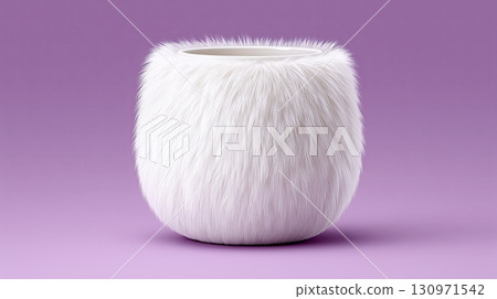 Decorative white fur planter on a purple background for modern home design 130971542