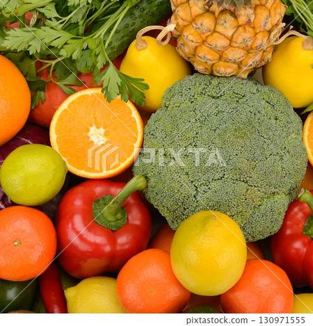 A colorful assortment of fresh fruits and vegetables 130971555