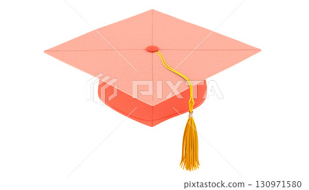Coral graduation cap, academic mortarboard with yellow tassel. 3D rendering Coral graduation cap, academic mortarboard with yellow tassel. 3D rendering 130971580