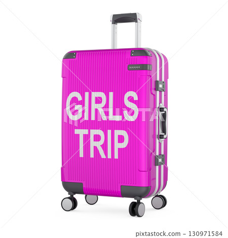 Girls Trip, concept with pink suitcase. 3D rendering Girls Trip, concept with pink suitcase. 3D rendering 130971584