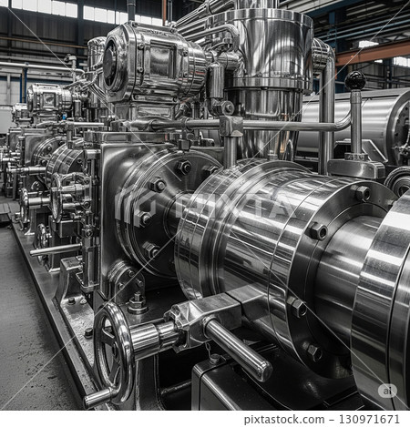 industrial steel pipes in factory 130971671