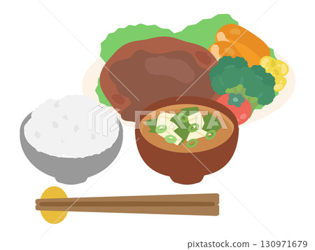 Hamburger steak set meal illustration 130971679