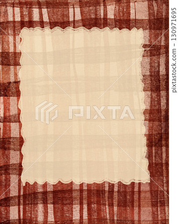 Watercolor abstract frame with red and brown stipes. Hand painted invitation template, holiday illustration. For design, print, fabric or background. 130971695