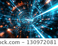 Digital data stream of numbers and letters in the dark tunnel with glow, futuristic background for technology concept. 130972081