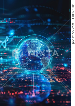Digital tech shows global network connections with automation, cloud, communication, computing, cyber, data, internet 130972105