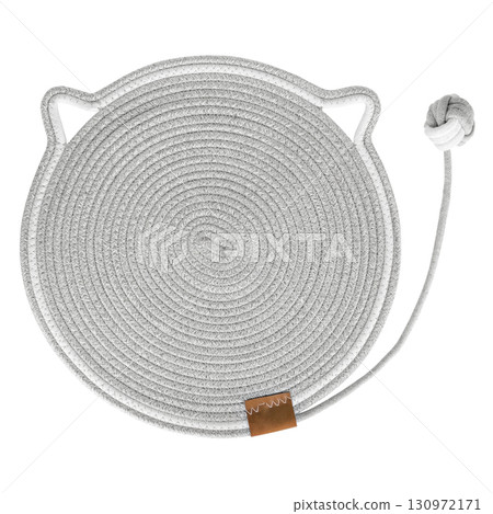 Cat bed mat with toy on white background Cat bed mat with toy on white background 130972171
