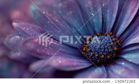Macro close-up of flower with fantasy textures and glowing particles Macro close-up of flower with fantasy textures and glowing particles 130972265