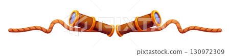 Marine and nautical divider, pirate and corsair border frame, piracy decoration with cartoon spyglasses connected by a winding rope. Vector decorative corsair themed element for adventure sea games 130972309