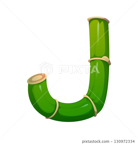 Asian nature bamboo branch font letter J. Forest bamboo font letter, Japan garden tree branch isolated cartoon vector typeface symbol. Jungle plant English alphabet type element or ABC typeset sign 130972334