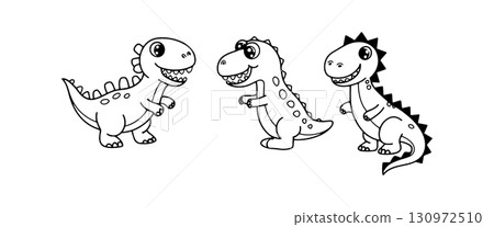 Cute cartoon dinosaurs of various styles in a playful setting ideal for childrens activities 130972510