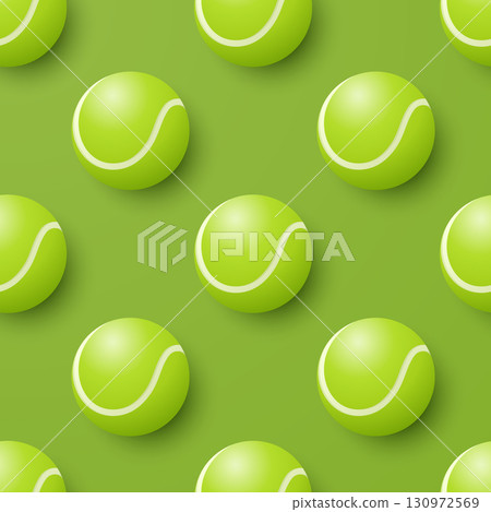Vector Seamless Pattern with Green Tennis Balls on Green Background. Tennis Ball Pattern for Sport Wallpaper, Tennis Fabric, Sports Textile, Ball Game Print, Sport Illustration, Tennis Design 130972569