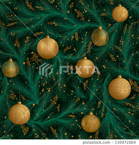 Festive background with golden Christmas tree balls 130972869