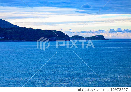 View of the Otaru Shukutsu Panorama Observatory at dusk from the Shin Nihonkai Ferry "Azalea" 130972897