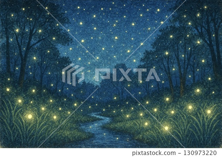 Firefly night view sand painting style 130973220