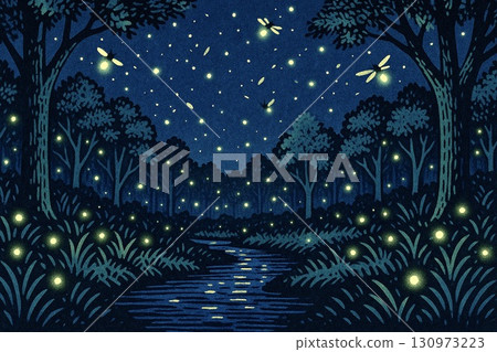 Fireflies Night View Print Style Fireflies Night View Print Style 130973223