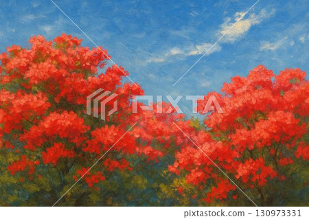 杜鵑花，藍天，油畫 130973331