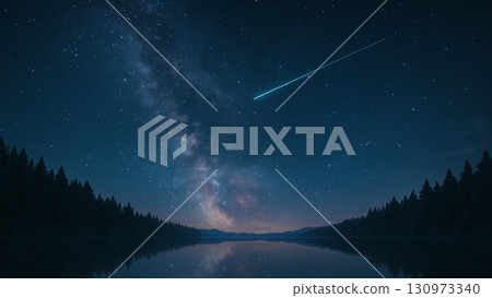 A fantastic night sky with shooting stars and the Milky Way 130973340