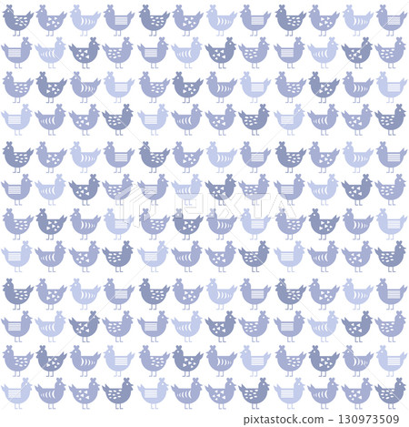斯堪的納維亞風格雞無縫圖案背景(藍色) 斯堪的納維亞風格雞無縫圖案背景(藍色) 130973509