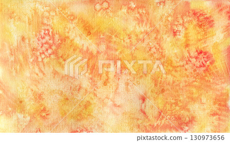 Bright grunge textured orange yellow watercolor granulated texture background. Terra-cotta watercolour grainy rust textured illustration for lava, heat spray design, abstract hand painting background 130973656